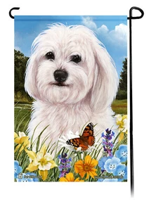 Summer Flowers Garden Flag - White Havanese - Picture 1 of 1