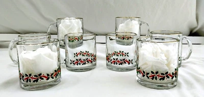 LIBBEY прозрачное стекло 4» кружка / чашка Рождество Holly ягоды ленты золото - набор из 2 - Изображение 1 из 4