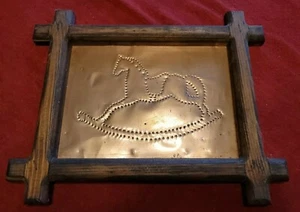 Tin Punch Copper Rocking Horse Decor Wood Frame Rustic Primitive 13" X 10.5" - Picture 1 of 5