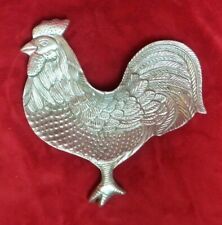 Vintage Rooster Crowned French Silver Large 10" W X 10 1/2" T Metal Dipping Bowl