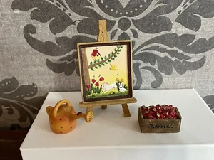 Mixed Lot Miniature Resin Artist Easel Bunny Rabbit Flowers Berries Watering Can - Imagen 1 de 11
