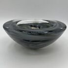 Kosta Boda Large Swedish Art Glass Smoke Gray Swirl  Bowl, 1980?S 6-11/16? Vtg