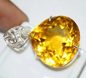 GIE 98.80 Ct Natural Yellow Citrine Pear Cut 925 Solid Silver Pendant Gemstone - Picture 1 of 7