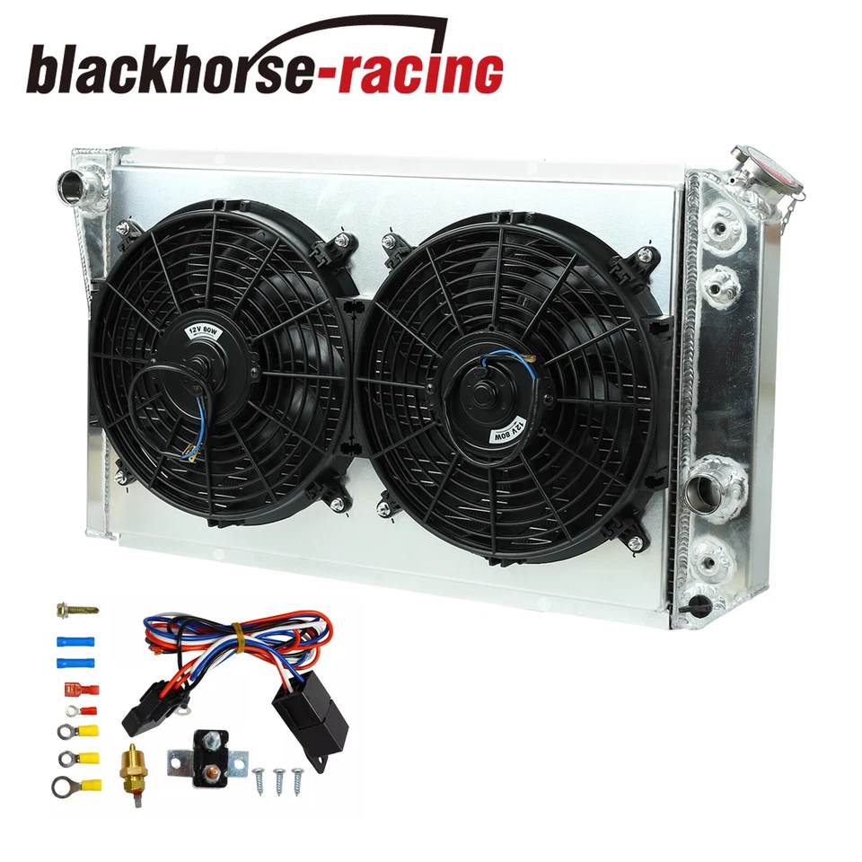 For 1982-2002 CHEVY S10 BLAZER 84-90 CORVETTE V8 3 Row Radiator+Shroud Fan+Relay - Image 1 of 4