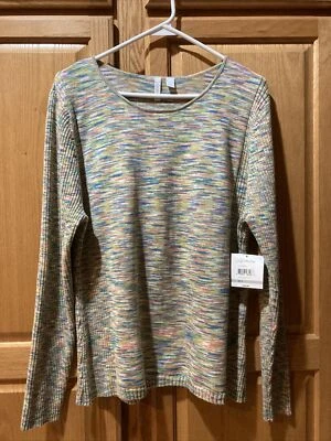 RELATIVITY STRIPE SWEATER PLUS 1X BLUE SPACE DYE RIBBED NWT STRETCH LS WOMENS - Image 1 of 4