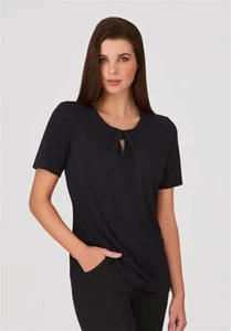 CITY COLLECTION WOMEN'S SHORT SLEEVE BLOUSE 2295 KEYHOLE BLACK XL - LAST ONE - Picture 1 of 1