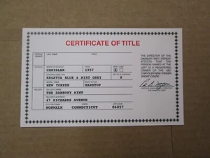 Danbury Mint Paperwork 1957 Chrysler New Yorker Hardtop - Picture 1 of 2