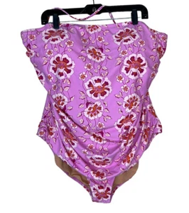 NEW J.Crew Ruched Bandeau One Piece Swimsuit Size 24 Climbing Floral Print Pink - Picture 1 of 12