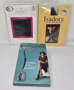 3 Vtg Black Pantyhose B Large Skweez Couture -Isadora -Sheer Nylon Spandex - Picture 1 of 15