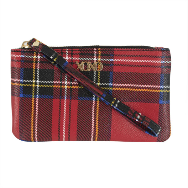 XOXO Women&rsquo;s Large Red Plaid Saffiano Multifunction Solid / Patterned Wristlet
