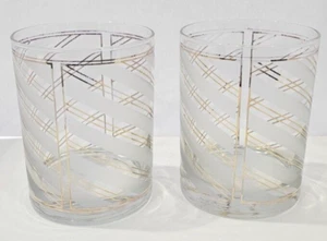 Vintage Culver Set of 2 Rocks Glasses 22K Gold Stripes Double Old Fashion - Picture 1 of 8