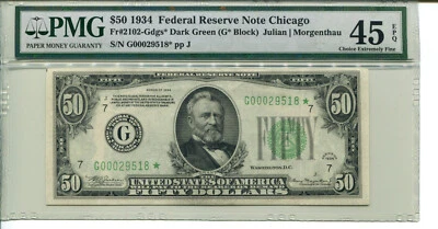 Fr 2102-G* STAR 1934 $50 Federal Reserve PMG 45 EPQ CHOICE EXTREMELY FINE - Image 1 of 2