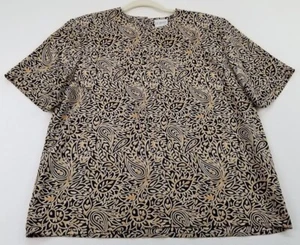 Vintage Liz Baker Top Women's L Large Multicolor Floral Crewneck Short Sleeves - Picture 1 of 9