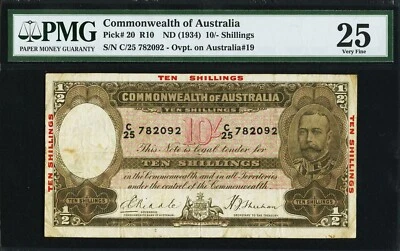 Australia 10 Shillings Riddle/Sheehan ND (1934) Pick-20 R-10 Very Fine PMG 25 - Image 1 of 2