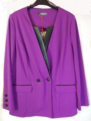 M&S Magenta Jacket Black Faux Leather Trim Limited Collection Blazer Size 18 - Image 1 of 4