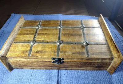 Rustic Wooden Box Rack w/ metal Bands & Rivets Vintage 12”x8” - Изображение 1 из 4