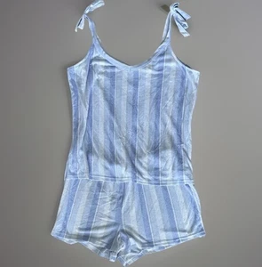 LAURA ASHLEY Pajama Set Womens Large Blue Stripe Tank Cami & Shorts Sleepwear - Picture 1 of 10