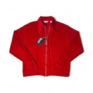 Nos Etonic Easton Velour Zip Long Sleeve Polo Shirt Jacket 80s 70s Dagger Sz L - Picture 1 of 15