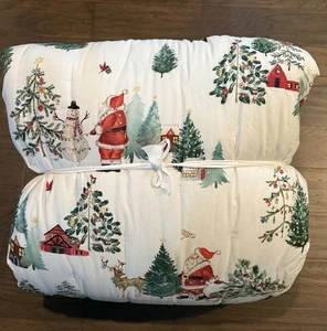 Pottery Barn Santa In The Country Sherpa Back Comforter Queen NWOT - Picture 1 of 4