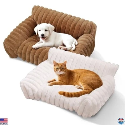 Pet Sofa Bed, Soft Velvet Faux Fur cat Sofa, Indoor Non-Slip cat and Dog Bed, - Image 1 of 4
