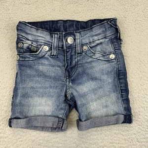 True Religion Shorts Baby 18M blau Denim verwaschen Schnurrhaare verstellbar Stretch Tour - Bild 1 von 13