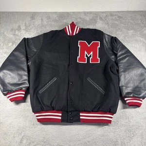 Varsity Athletic Jacket Mens Black & Red Melton Wool Bomber Letterman "M" XXXL - Picture 1 of 12