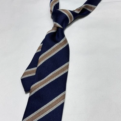 Nueva corbata "Lana Seda" nueva con etiquetas Suitsupply para hombre azul marino marrón a rayas hecha en Italia Foto 1 de 4