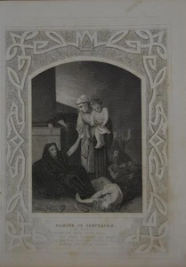 Antiguo Arte Religioso Hambre en Jerusalén 1860 Cristianismo Historia Original - Imagen 1 de 6