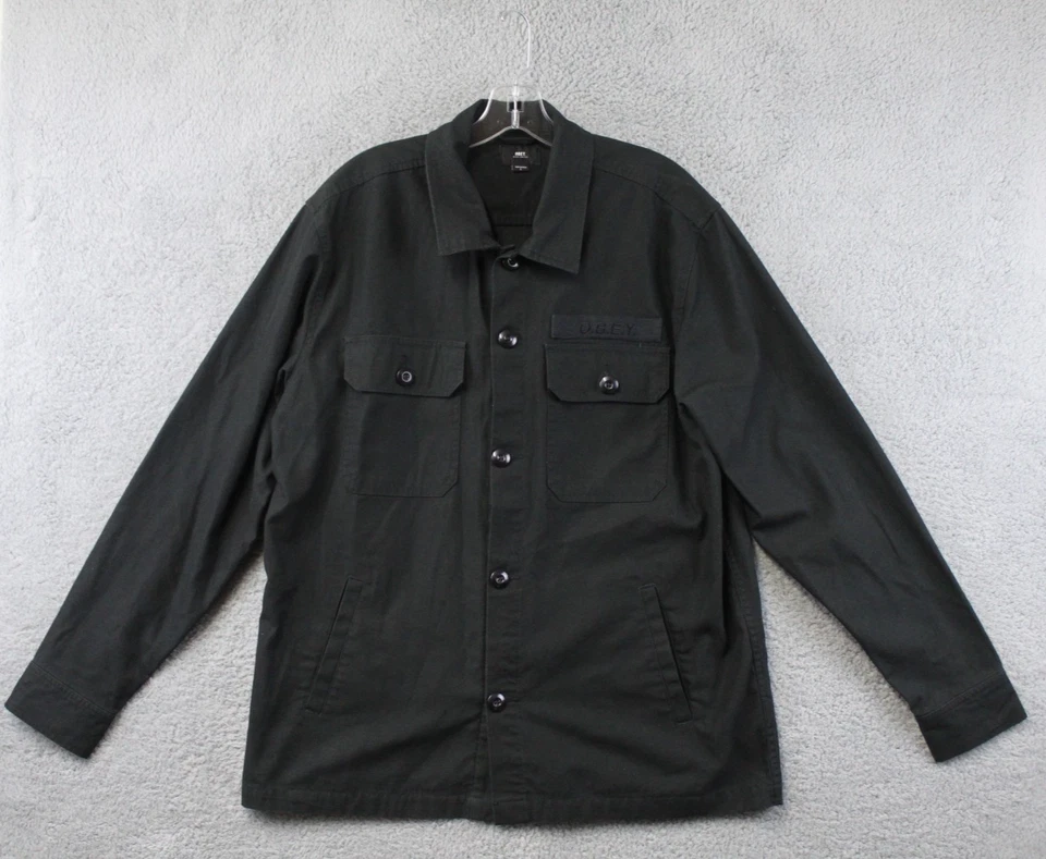 Camisa OBEY Negra Estilo Fatiga Militar Abotonada Para Hombre Talla Grande Foto 1 de 4