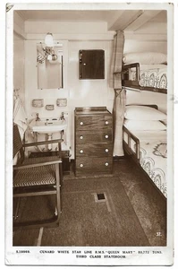 CUNARD RMS QUEEN MARY DRITTE KLASSE KABINE UNBENUTZTE POSTKARTE REF 6228 - Bild 1 von 1