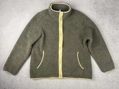 Lands' End Jacket Womens Large Green Sherpa Fleece Snap Gorpcore - Image 1 of 4