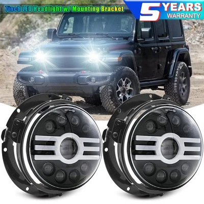 7"LED Headlight & 9''Mounting Bracket Ring w/Adapter For Jeep Wrangler JL 2018 - Image 1 of 4