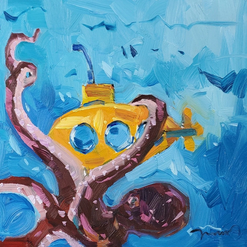IMPRESIÓN DE BELLAS ARTES DE José Trujillo 16x16 pintura de artista coleccionable submarino amarillo Foto 1 de 4