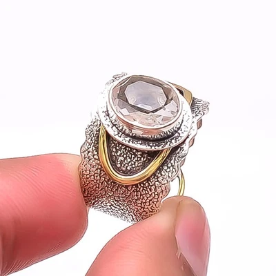Anillo oxidado de diseñador hecho a mano de plata de ley 925 con topacio blanco S.9 R45 Foto 1 de 4