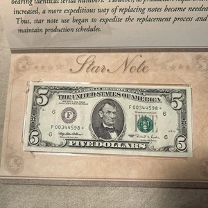 1995 Uncirculated $5 Star Note - F Block Atlanta - in Original BEP **STAR NOTE** - Picture 1 of 2