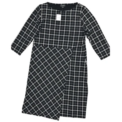 NUEVO J.Jill Para Mujer Vestido Vaina Negro a Cuadros M Rayón Hasta la Rodilla Manga 3/4 Foto 1 de 4