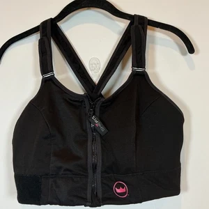 SHEFIT Sports Bra Black Front Zip Crisscross Back High Impact Adjustable - Picture 1 of 5