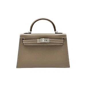 Hermes Kelly Mini Epson Etoupe Silver Hardware B Engraved Bag Ladies Used YUKI-0 - Picture 1 of 6