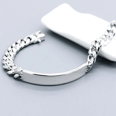 925 Sterling Silver 10mm Miami Cuban Link Chain Bar Bracelet Cuban Id Bracelet - Image 1 of 4