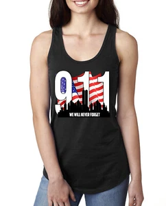 9 11 We Will Never Forget Patriot Day Flag and Twin Tower Women Tank Top - Picture 1 of 8