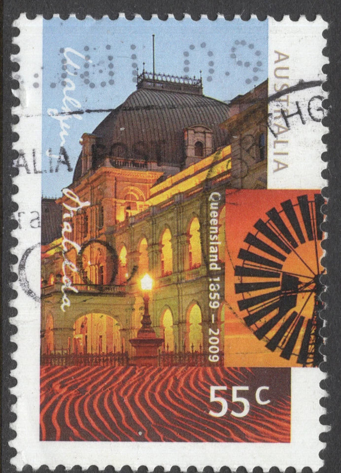 2009 150th Anniversary of Queensland - Parliament house  55c used stamp - Image 1 of 1