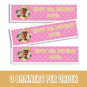 B007- 3x Personalisiertes Geburtstagsbanner Mädchen, Prinzessin Dekorationen Party, Kind - Bild 1 von 1