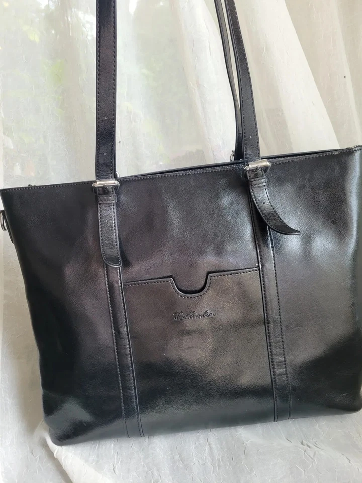 BOSTANTEN Women Leather Laptop Tote Office Shoulder Handbag Vintage C-black  - Image 1 of 4