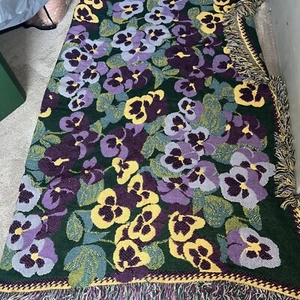 Purple Pansy Floral Woven Throw Blanket- By ALITTLE LCHERRYONTOP 48x74 - Picture 1 of 5
