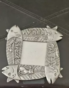 Pewter Cat Picture Frame 6" X 6" Fish Snack Meow Gray Kitten - Picture 1 of 10