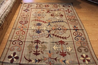 5'7" X 8'4" Kazakh handmade tribal kilim kelim hand-woven embroidered SUZANI - Image 1 of 4