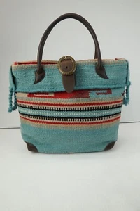 Amerileather Odyssey Wool & Leather Woven Tote Bag Double Handles Southwestern - Picture 1 of 12