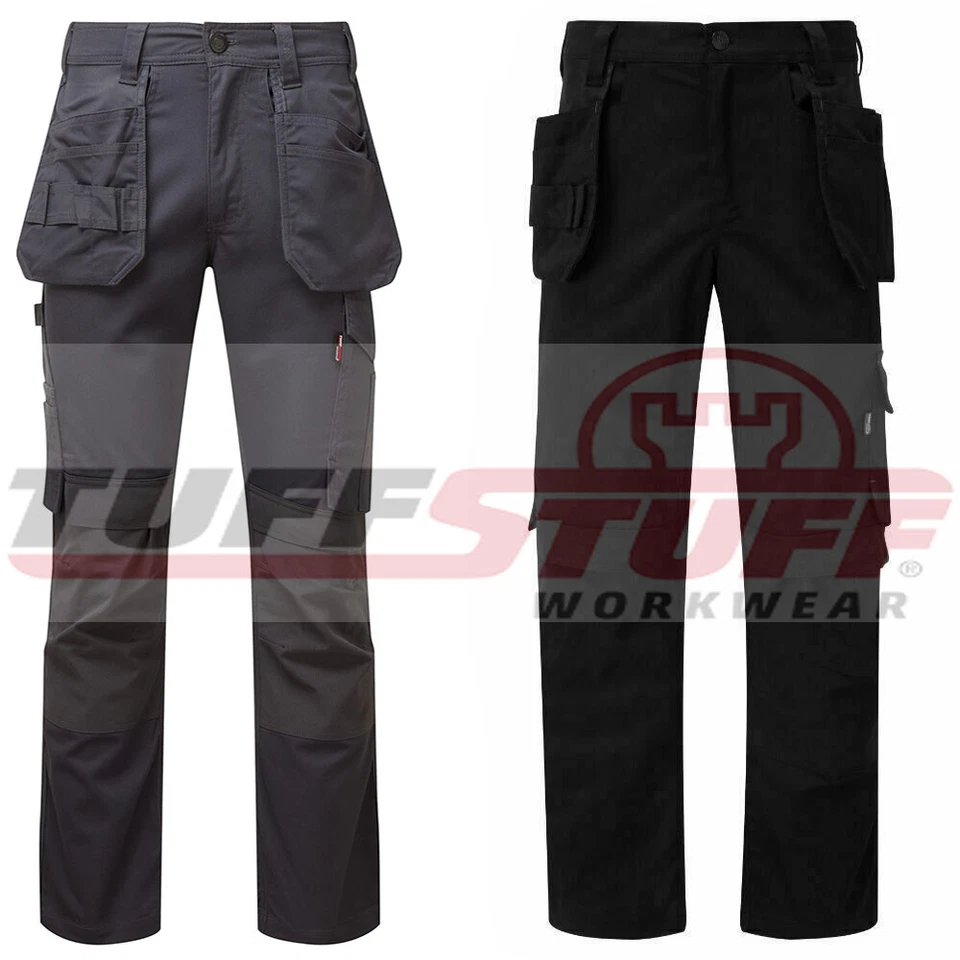 NEW MENS STRETCH TROUSER SLIM-FIT WORK PROFLEX COMBAT HOLSTER & KNEE PAD POCKETS