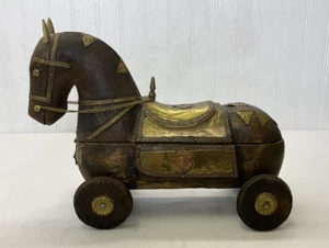 Vintage Rajasthani Horse on Wheels | Copper Folk Art - Picture 1 of 13