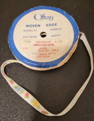 VTG OFFRAY Woven Edge Single Face Satin Floral Ribbon 10 Yds. Great Britain UK  - Image 1 of 2